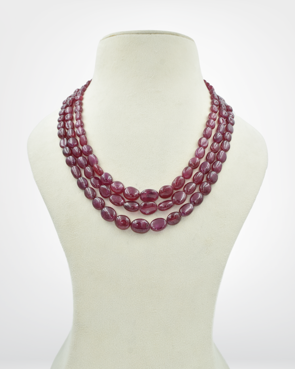 Natural Ruby Gemstone Oval Bead Necklac