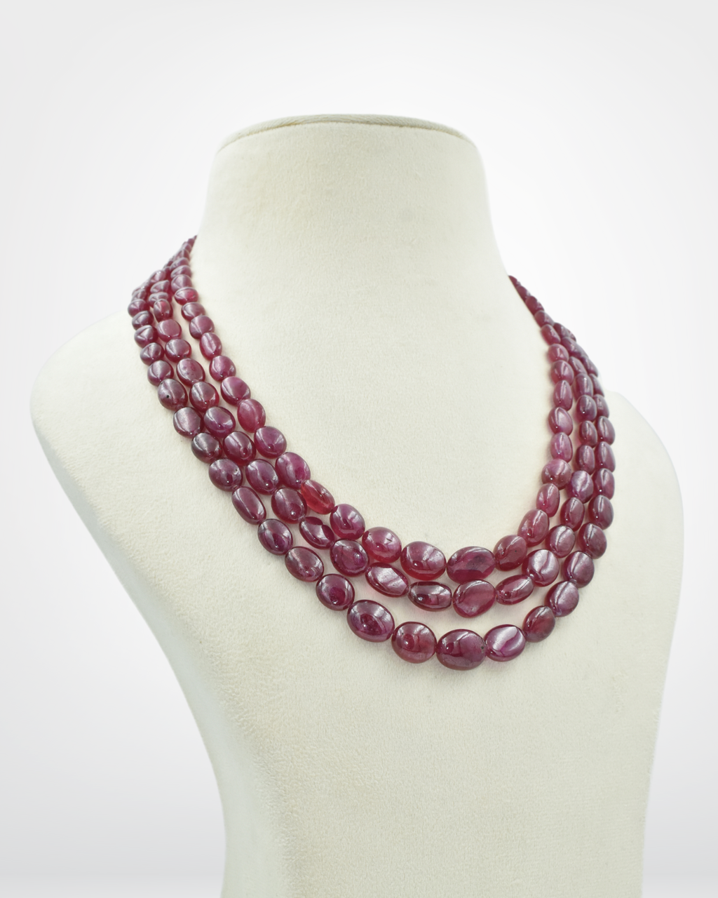 Natural Ruby Gemstone Oval Bead Necklac