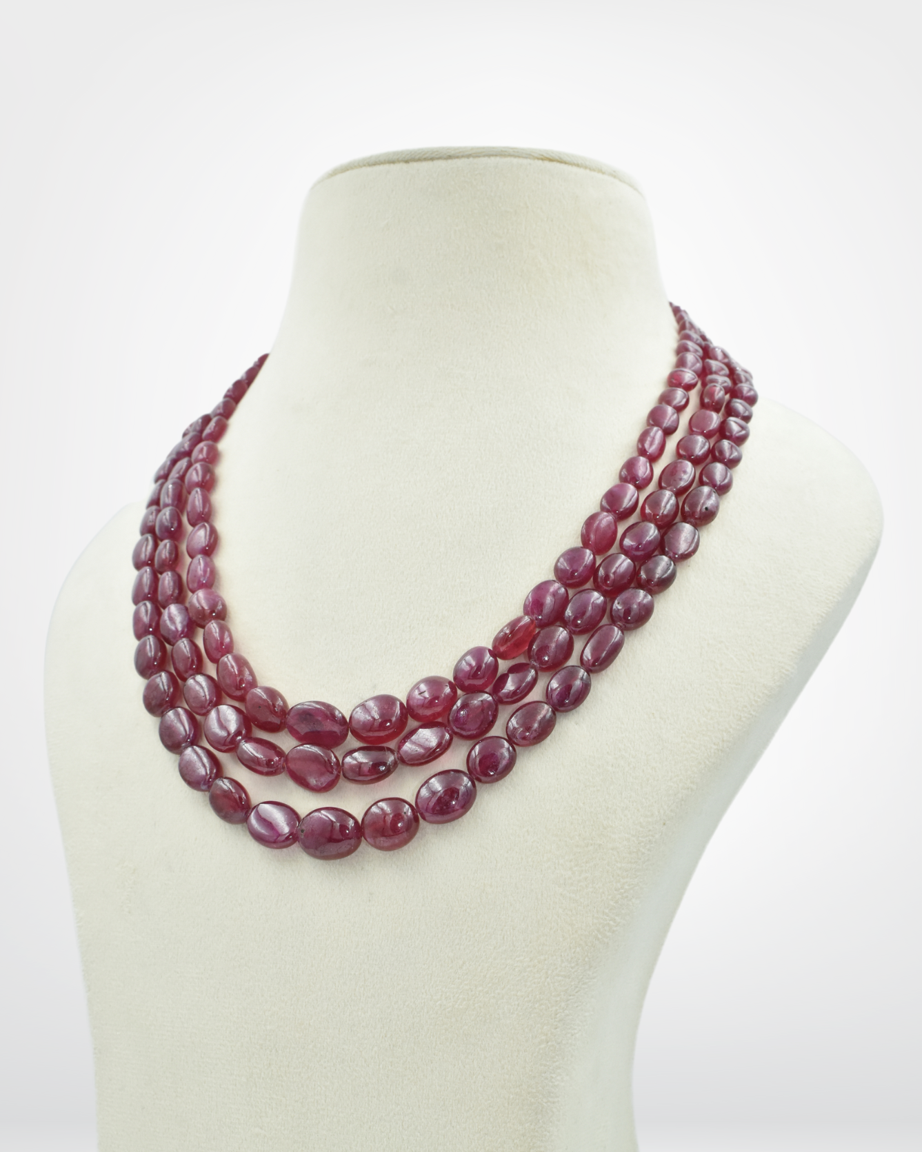 Natural Ruby Gemstone Oval Bead Necklac