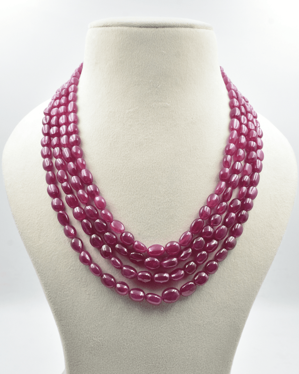 Natural Ruby Gemstone Oval Bead Necklace