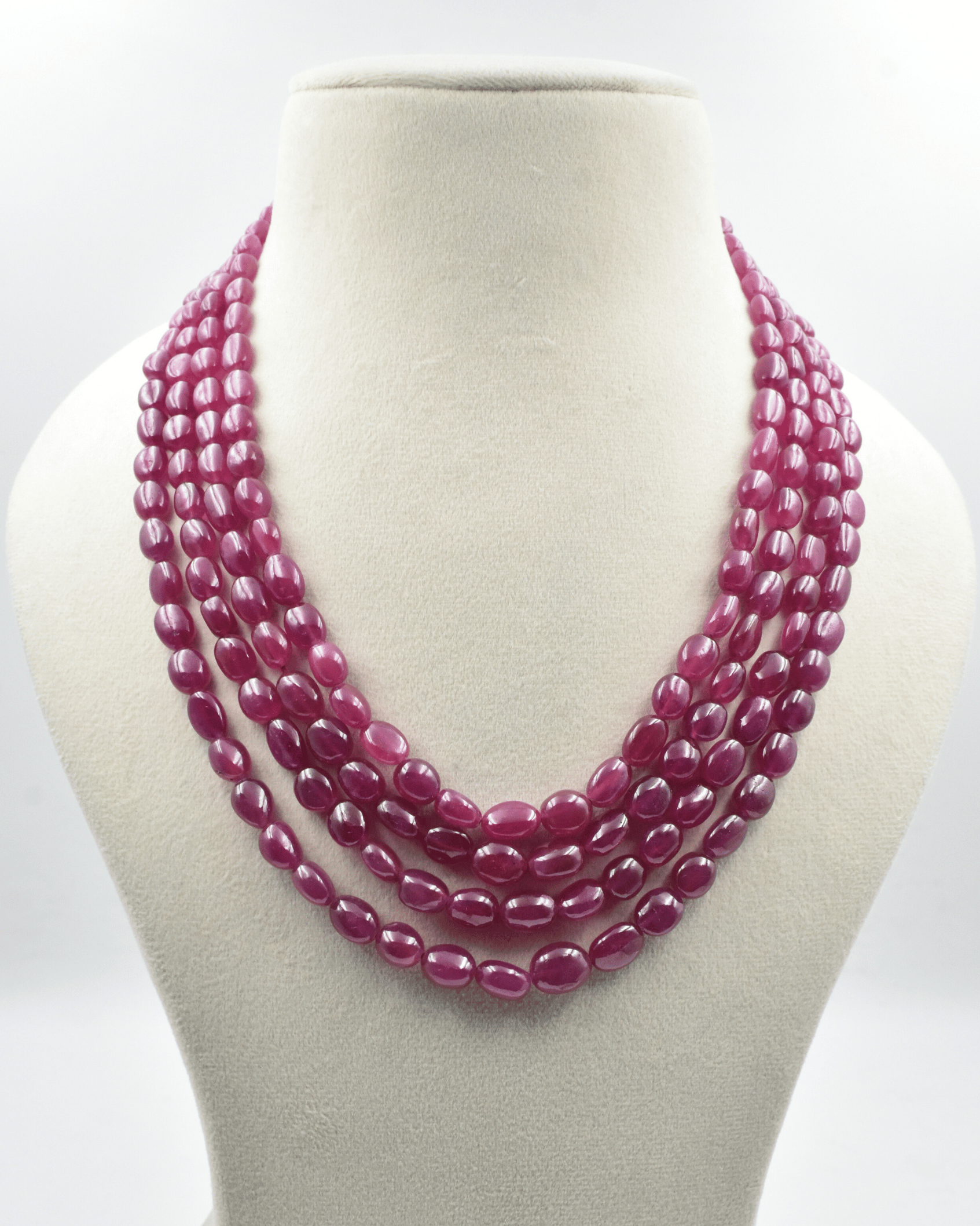 Natural Ruby Gemstone Oval Bead Necklace