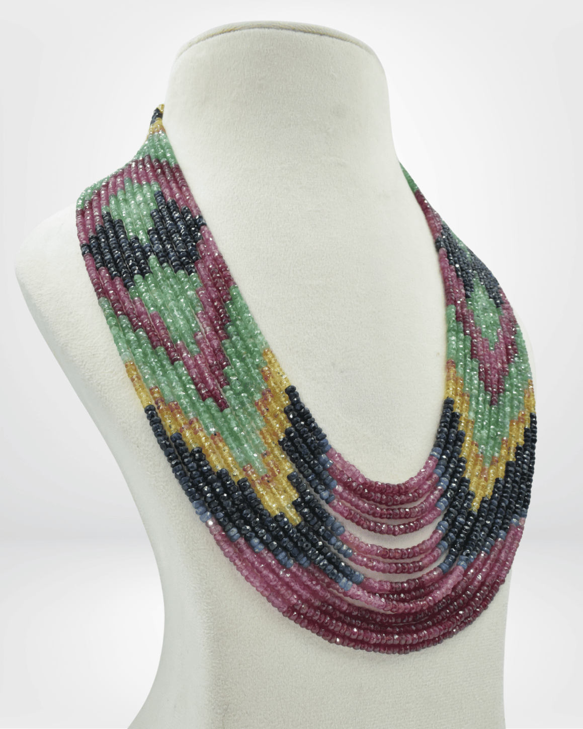 Natural Multi Sapphire Faceted Bead Necklace