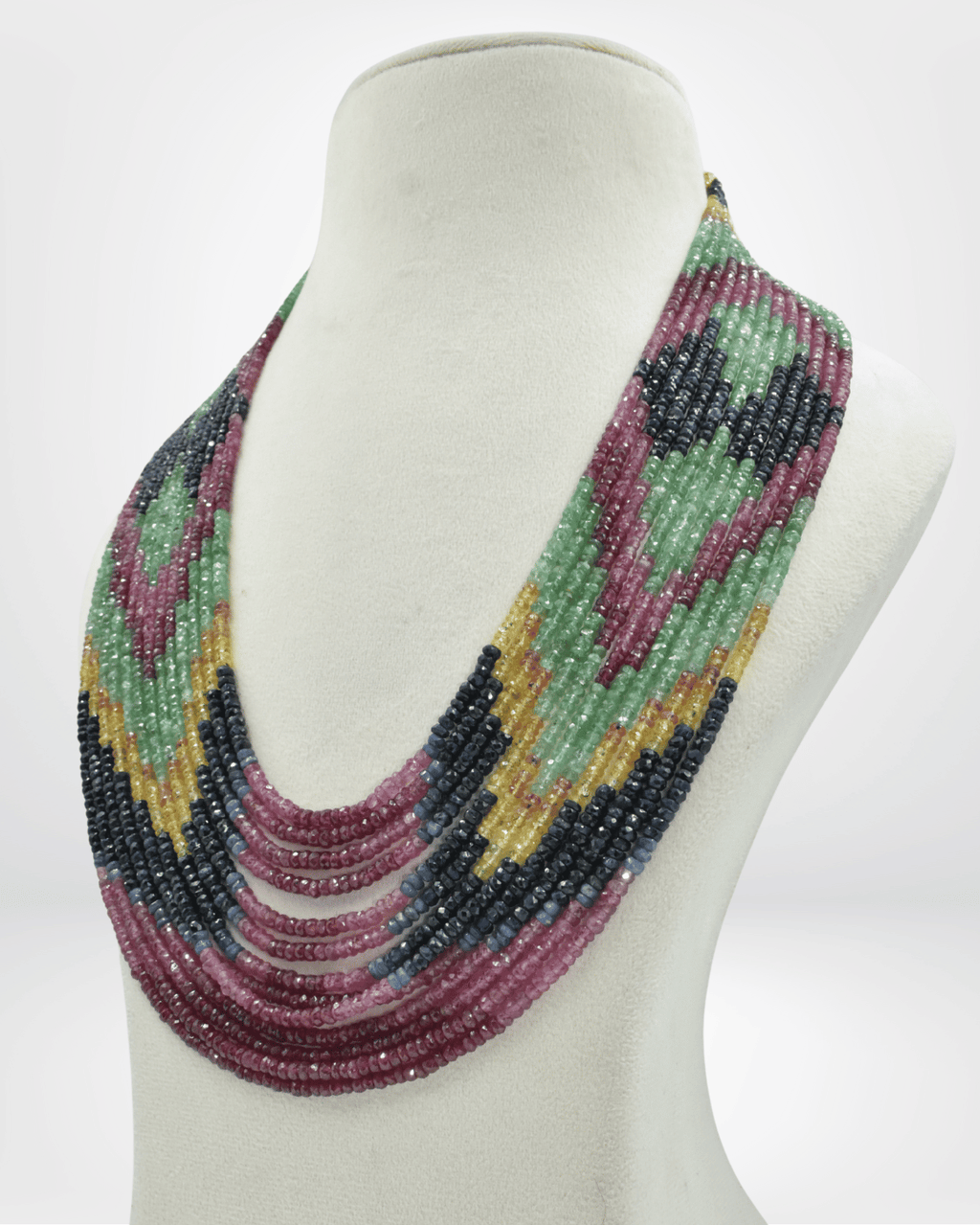 Natural Multi Sapphire Faceted Bead Necklace
