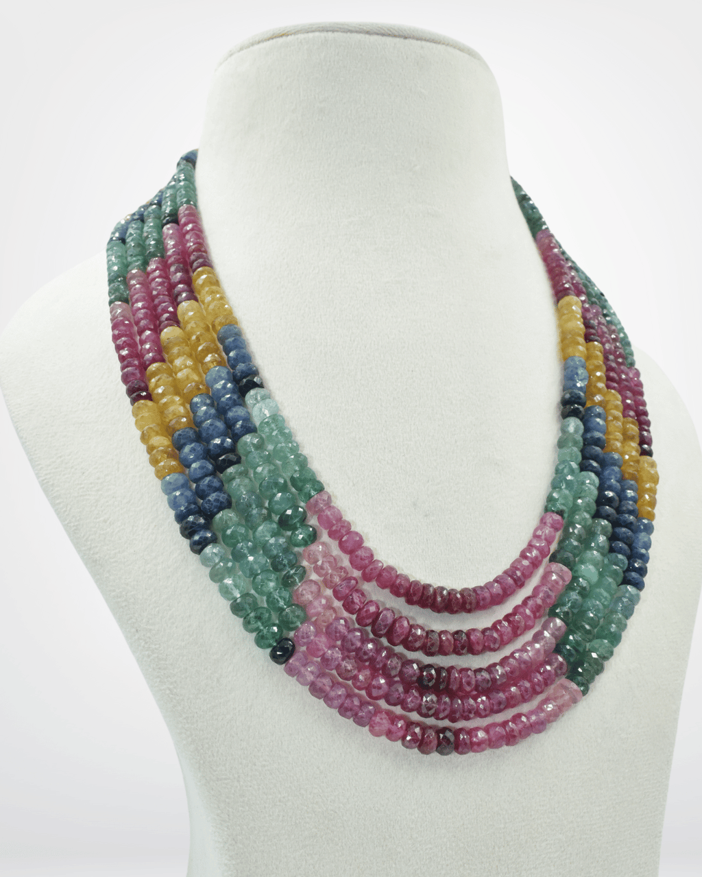 Natural Multi Sapphire Faceted Bead Necklace