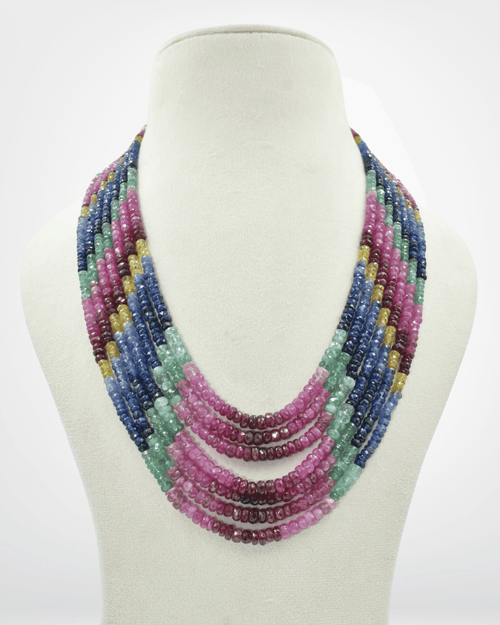 Natural Multi Sapphire Faceted Bead Necklace