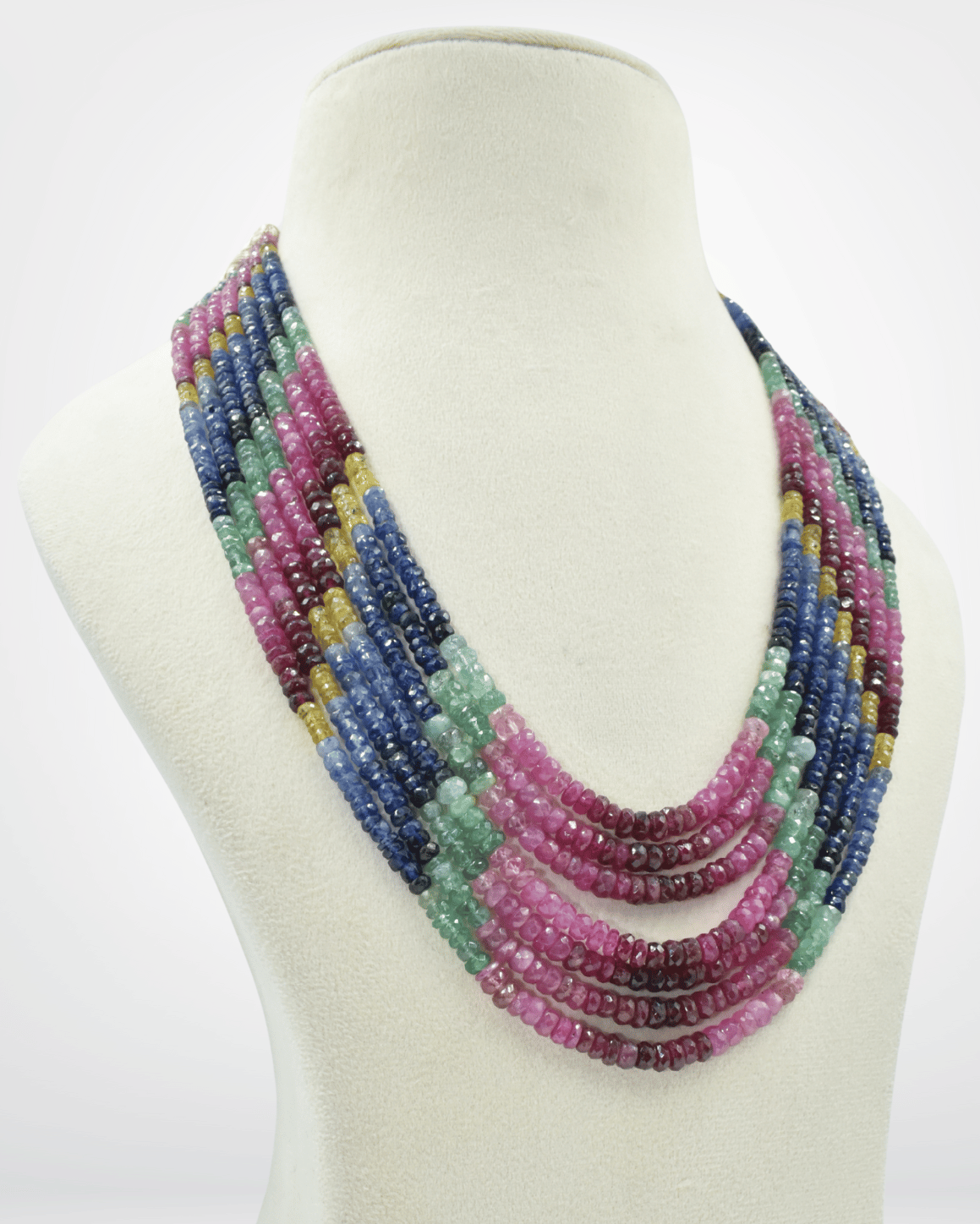 Natural Multi Sapphire Faceted Bead Necklace