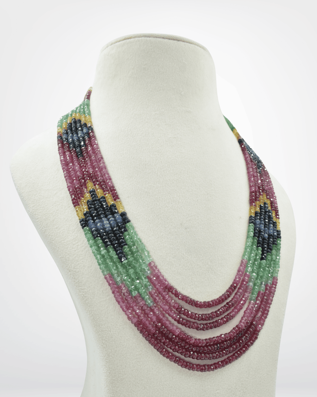 Natural Multi Sapphire Faceted Bead Necklace