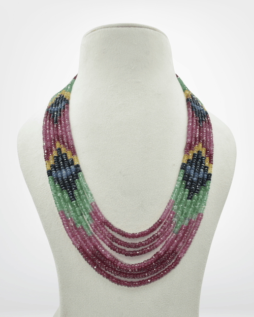 Natural Multi Sapphire Faceted Bead Necklace