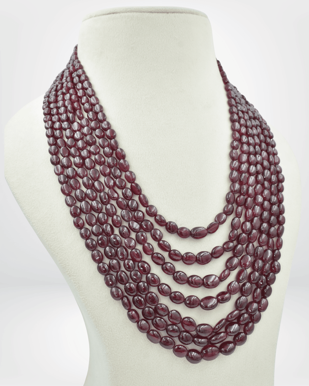 Natural Ruby Gemstone Oval Bead Necklace