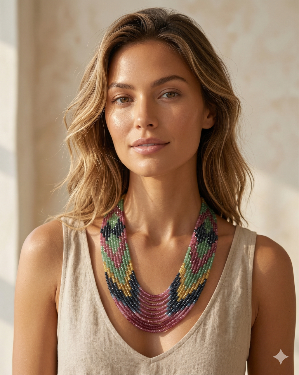 Natural Multi Sapphire Faceted Bead Necklace