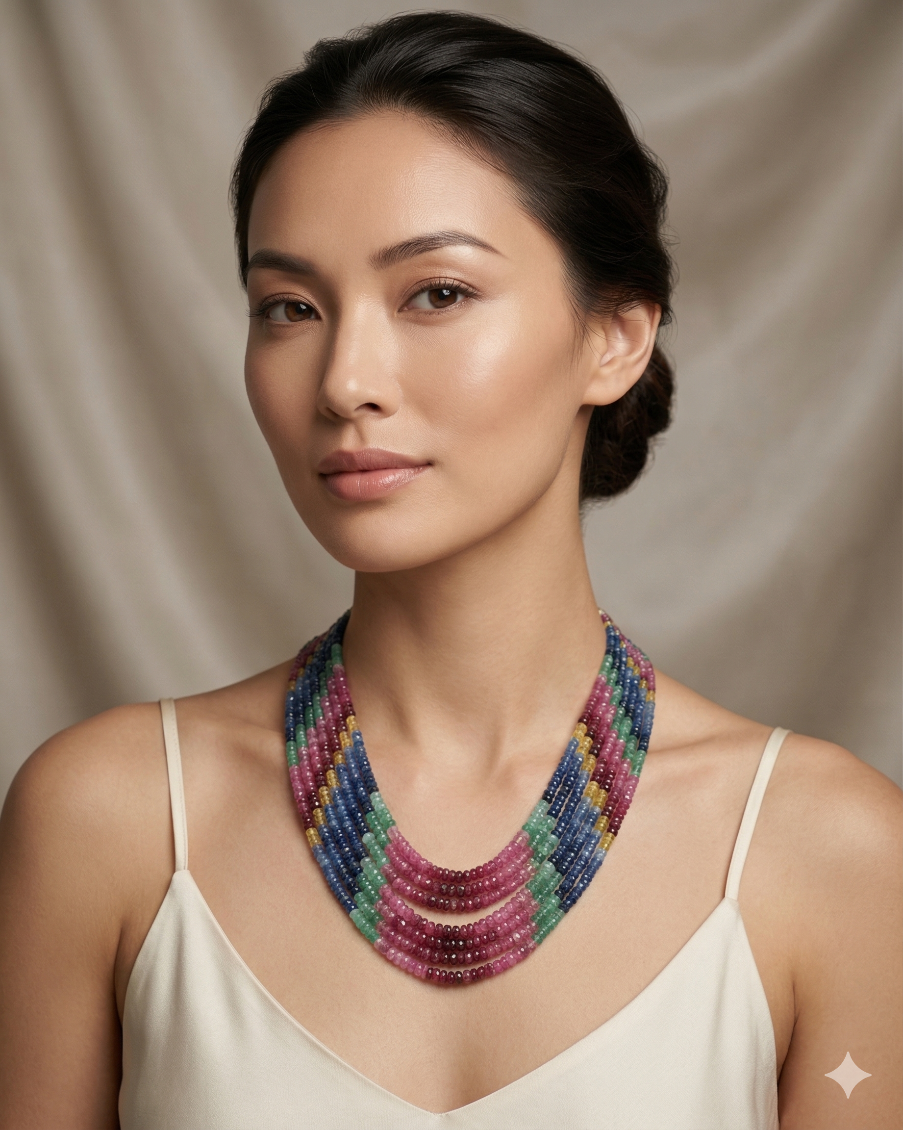 Natural Multi Sapphire Faceted Bead Necklace