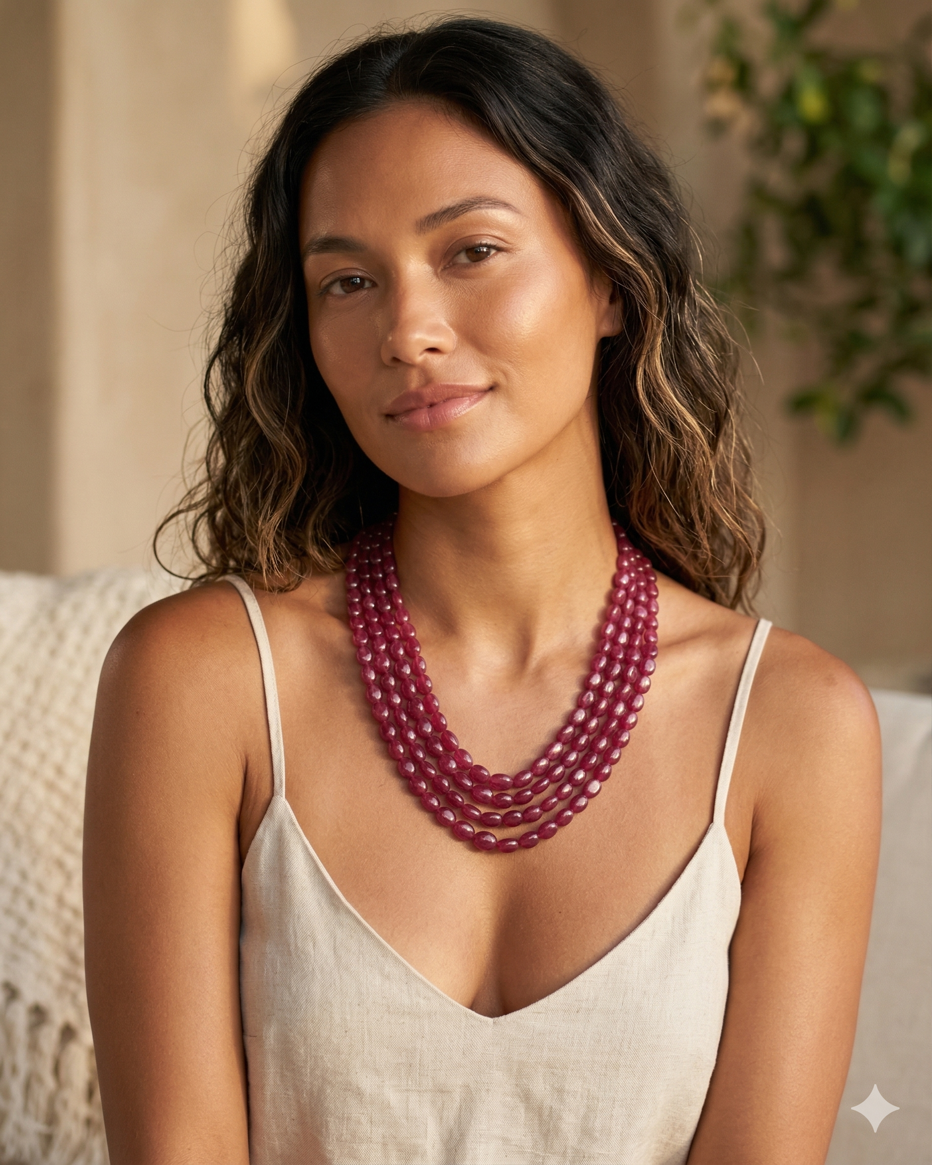 Natural Ruby Gemstone Oval Bead Necklace