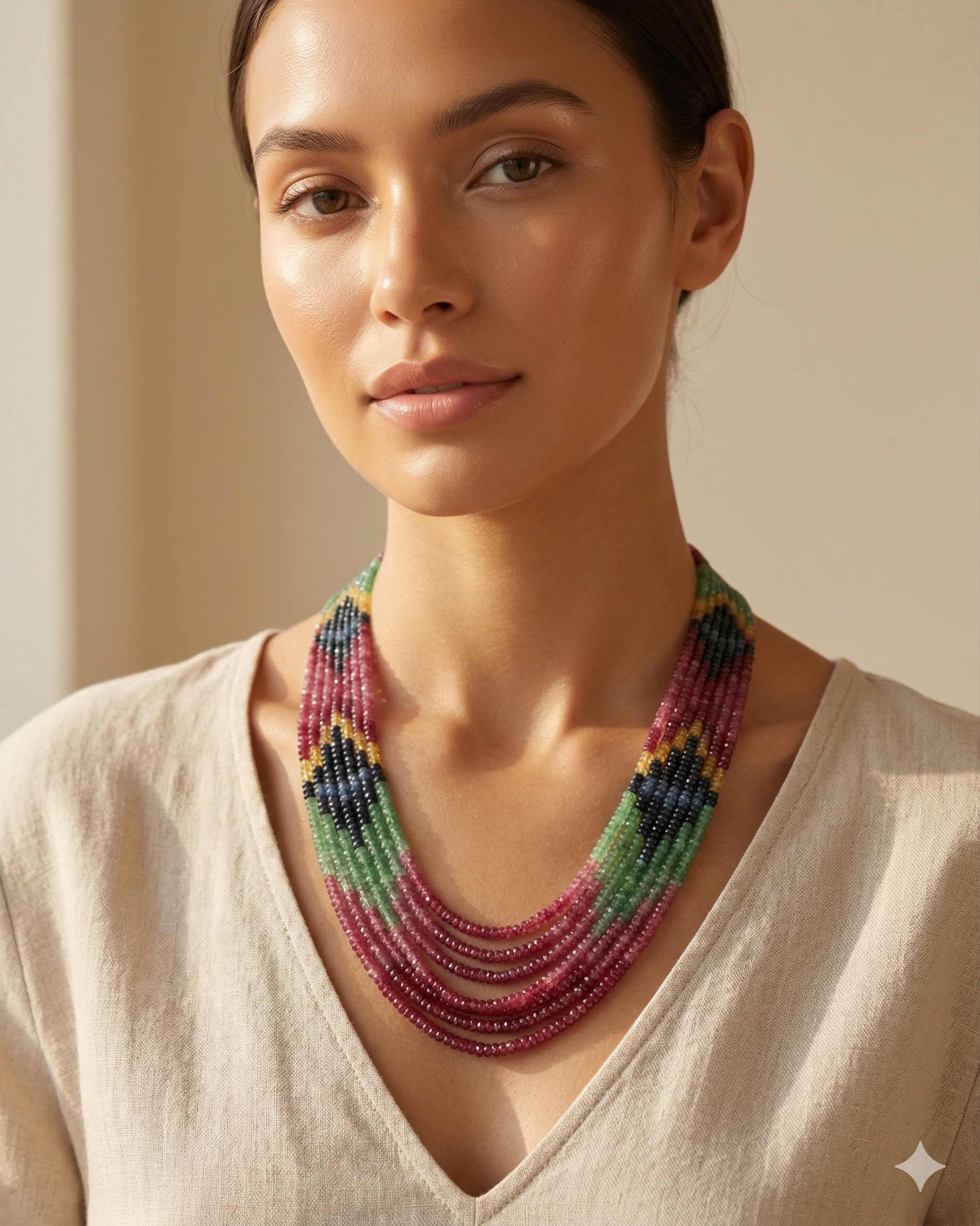 Natural Multi Sapphire Faceted Bead Necklace
