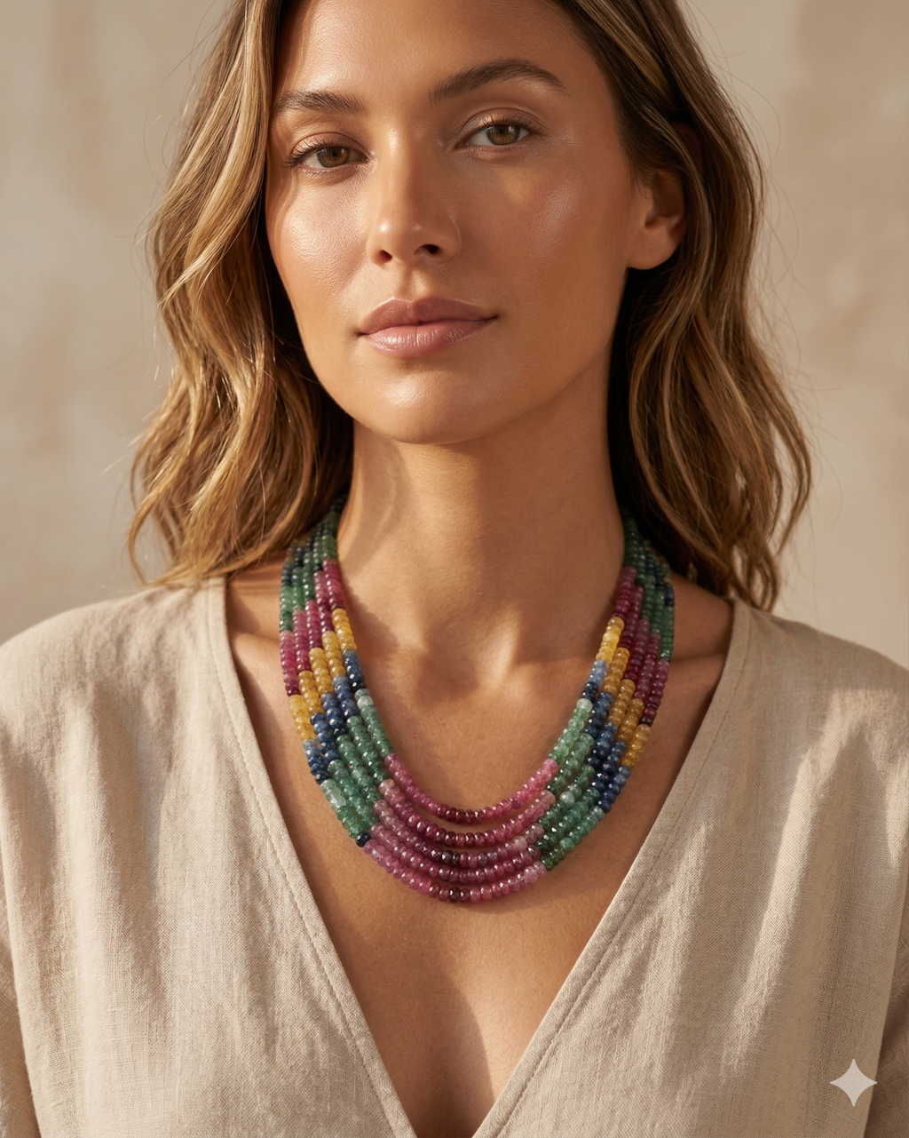 Natural Multi Sapphire Faceted Bead Necklace