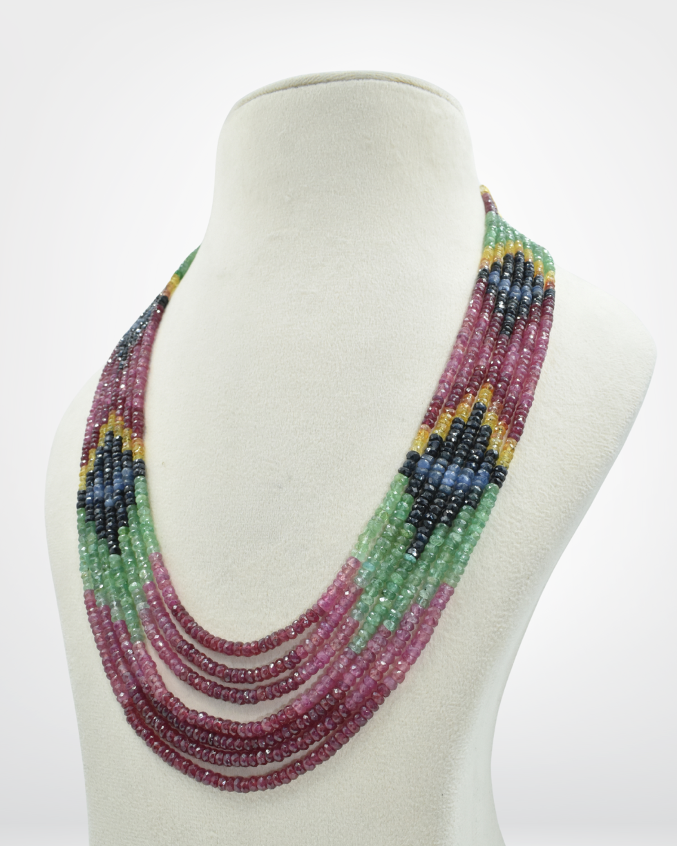 Natural Multi Sapphire Faceted Bead Necklace